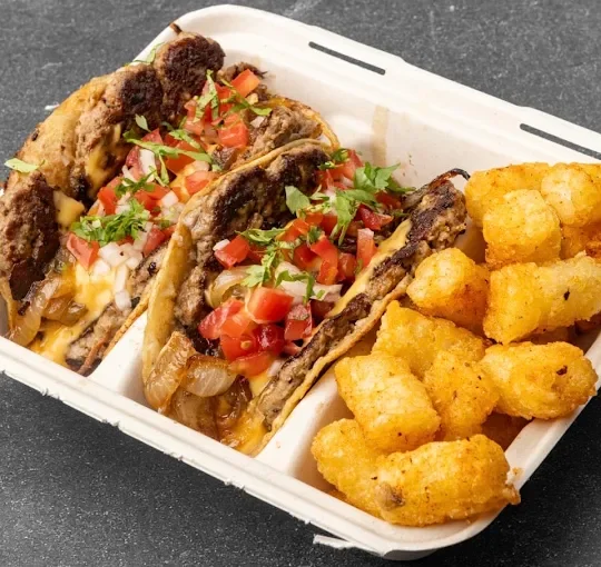 Double Cheese Burger Tacos with tater tots - Freak Eats food truck gallery